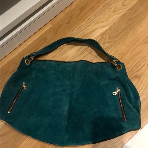 Christopher kon suede teal bag with gold accent - Picture 1 of 5